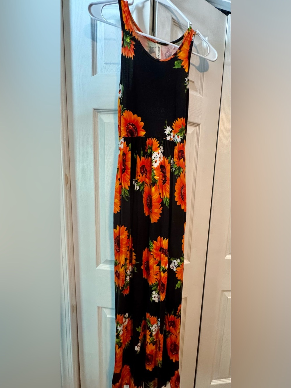 Black Floral Maxi Dress with Orange Sunflowers